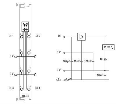 WAGO 750-414   4 Kanallı Dijital Giriş 5 VDC 0.2ms