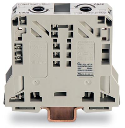 WAGO 285-950  2 İletkenli Geçiş Klemensi 50 Mm² Ex E Iı Uygulamaları İçin Uygun Sadece Dın 35 X 15 Ray İçin Açık Gri