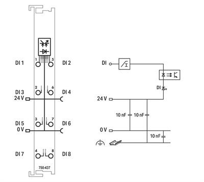 WAGO 750-437   8 Kanallı Dijital Giriş 24 VDC 0.2ms Düşen Kenar Anahtarlama