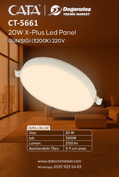 CT-5661G 20W 3200K XPLUS GÜNIŞIĞI LED ARMATÜR