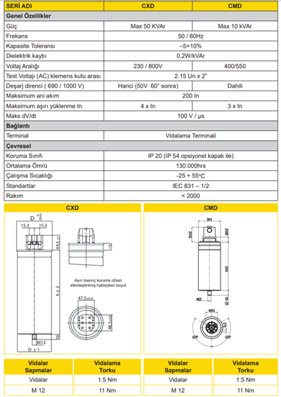 ENT.CXD-400-12,5 125KVAR  400VAC AG Ağır Hizmet Güç Kondansatör