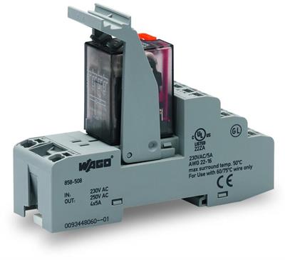 WAGO 858-508   Röle Modülü Nominal Giriş Gerilimi 230VAC 4 Değişken Kontak Sınırlayıcı Sürekli Akım 5A Manuel Çalıştırmalı Kırmızı Durum Göstergesi Modül Genişliği 31mm 1.50mm²