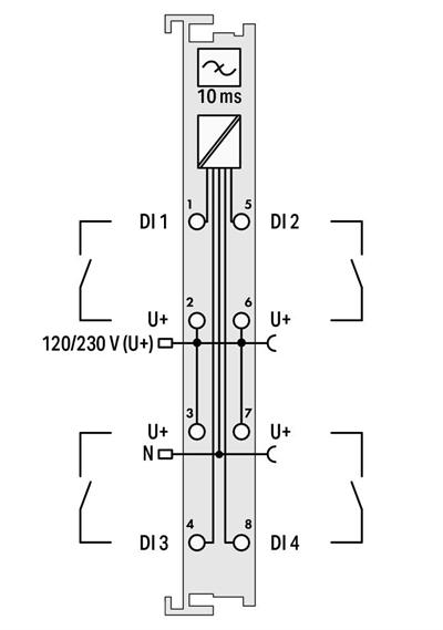 WAGO 753-440   4 Kanallı Dijital Giriş 120/230 VAC