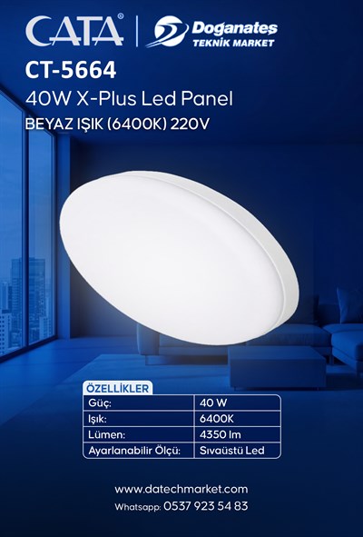 CT-5664 X-PLUS 40W BEYAZ IŞIK SIVAÜSTÜ LED ARMATÜR (6400K)
