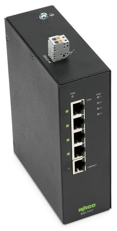 WAGO 852-1411  Endüstriyel ECO Switch 5-port 1000Base-T Geniş Sıcaklık Aralığı 4xEthernet Üzerinden Güç