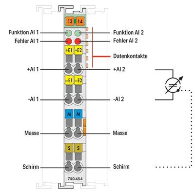WAGO 750-454/000-003   2 Kanallı Analog Giriş 4 - 20 mA Diferansiyel Giriş; Geniş Ölçüm Aralığı