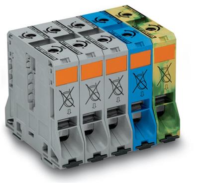 WAGO 285-199  Üç Fazlı Set 95 Mm² Yüksek Akım Klemensli Sadece Dın 35 X 15 Ray İçin Bakır Gri – Mavi – Yeşil - Sarı