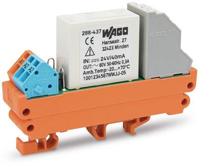 WAGO 288-437   Sürülen Kontaklı Röle Modülü Nominal Giriş Gerilimi 24VDC 2 Değişken Kontak Sınırlayıcı Sürekli Akım 5A Modül Genişliği 19mm 2.50mm²