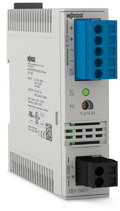 WAGO 787-1601 Anahtarlamalı Mod Güç Kaynağı Klasik 1 Fazlı 12VDC Çıkış Gerilimi 2A Çıkış Akımı NEC Sınıf 2 DC OK Sinyali