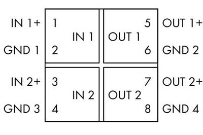 WAGO 857-452   Pasif İzolatör 2 Kanallı Akım Girişi Sinyali 2 x Akım Çıkışı Sinyali Giriş Üzerinden Güç 6mm Modül Genişliği 2.50 mm²