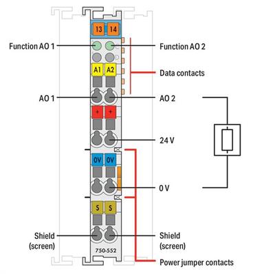 WAGO 750-552/000-200   2 Kanallı Analog Çıkış 0 - 20 mA S5 PLC Veri Formatı