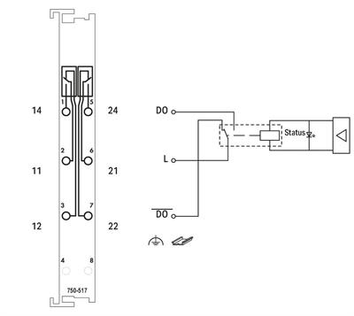 WAGO 750-517 2 Kanallı Röle Çıkışı 250 VAC 1 A Potansiyelsiz 2 Değişken kontak