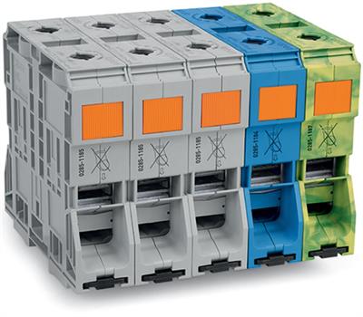 WAGO 285-1169  Üç Fazlı Set 185/120 Mm² Yüksek Akım Klemensli Sadece Dın 35 X 15 Ray İçin; Bakır Gri – Mavi – Yeşil - Sarı