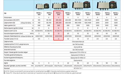 9BD-A1304-0250 OTOMATİK TRANSFER ANAHTARI FATS-L250 4P 250A AC32B(PC)/415Vac