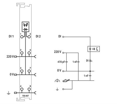 WAGO 750-407   2 Kanallı Dijital Giriş 220 VDC