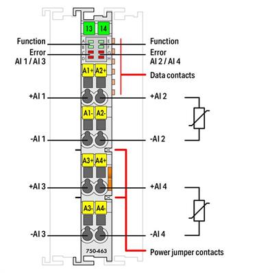 WAGO 750-463 4 Kanallı Analog Giriş Pt1000/RTD Direnç Sensörleri İçin Ayarlanabilir