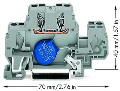 WAGO 870-523/281-583 Bileşen Klemensi İki Katlı Varistörlü DIN-ray 35x15 ve 35x7.5 İçin 2.5mm² CAGE CLAMP® 2.50mm² Gri