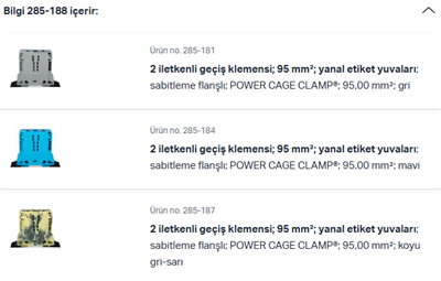 WAGO 285-188 Üç Fazlı Set 95 Mm² Yüksek Akım Klemensli Sabitleme Flanşlı Bakır Çok Renkli