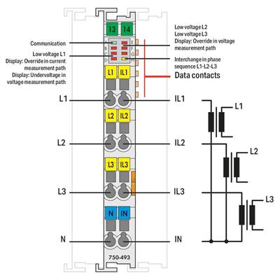 WAGO 750-493/025-000  3 Fazlı Güç Ölçümü 480 VAC 1A Geniş Sıcaklık