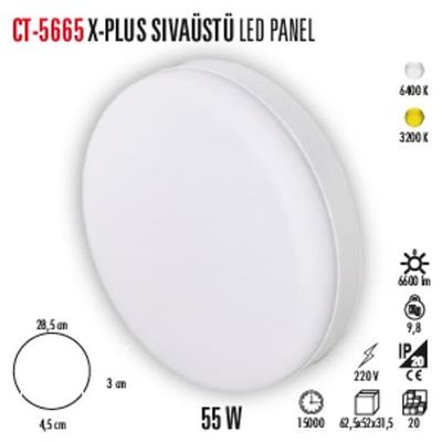 CT-5665 55W 3200K S/Ü X-PLUS LED PANEL (AYARLANABİLİR MONTAJ ÇAPI)