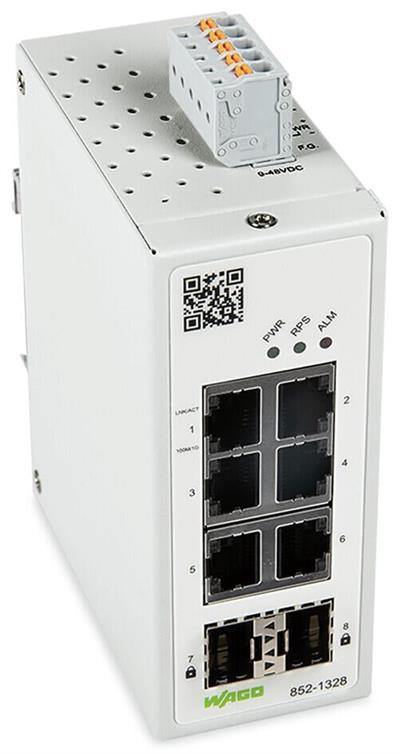 WAGO 852-1328  Endüstriyel Yönetilebilir Switch 6-Port 1000BASE-T 2-Slot 1000Base-SX/LX MAC Security
