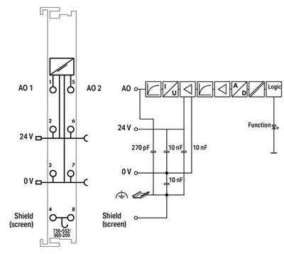 WAGO 750-552/000-200   2 Kanallı Analog Çıkış 0 - 20 mA S5 PLC Veri Formatı