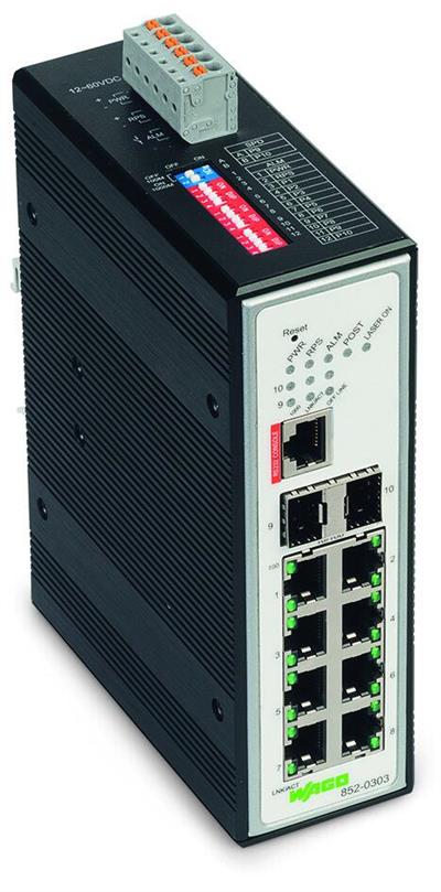 WAGO 852-303  Endüstriyel Yönetilebilir Switch 8-port 100Base-TX 2-Slot 1000Base-SX/LX Metalik Siyah