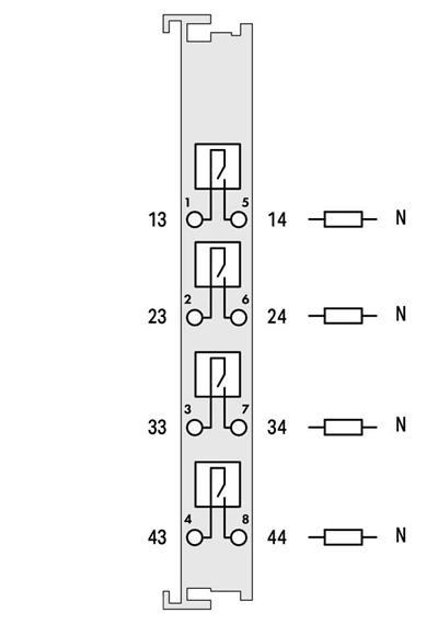 WAGO 750-515 4 Kanallı Röle Çıkışı 250 VAC 2.0 A Potansiyelsiz 4 Normalde Açık Kontak