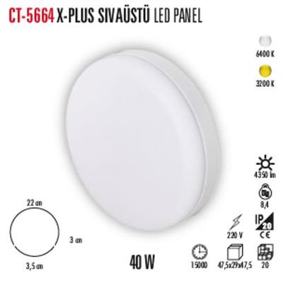 CT-5664 40W 3200K S/Ü X-PLUS LED PANEL (AYARLANABİLİR MONTAJ ÇAPI)