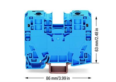 WAGO 285-134  2 İletkenli Geçiş Klemensi 35mm² Yanal Etiket Yuvaları Sadece DIN 35x15 Ray İçin POWER CAGE CLAMP® 35.00mm² Mavi