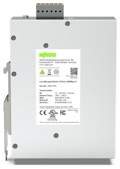 WAGO 852-1816  Lean Managed Switch 16 Port 1000Base-T