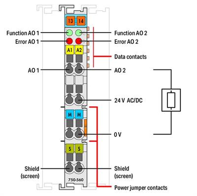 WAGO 750-560 2 Kanallı Analog Çıkış 0-10 VDC 10 Bit 100 mW/24 V