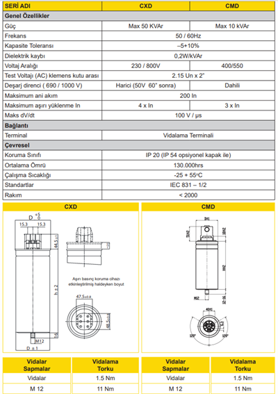 ENT.CXD-400-25 25KVAR  400VAC AG Ağır Hizmet Güç Kondansatör