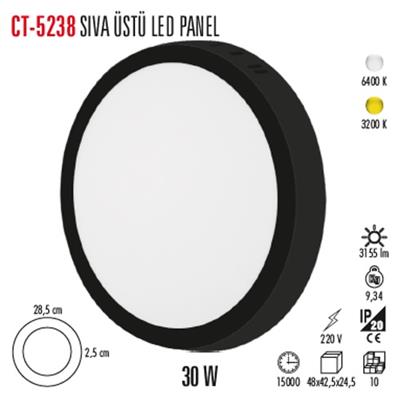 CT-5238 30W 6400K SIVA ÜSTÜ LED PANEL SİYAH KASA