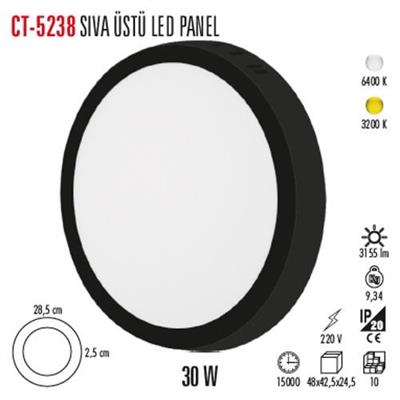 CT-5238 30W 3200K SIVA ÜSTÜ LED PANEL SİYAH KASA