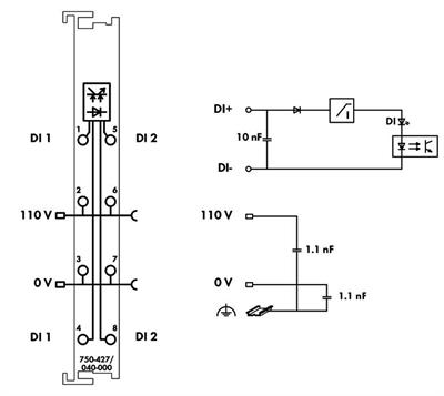 WAGO 750-427/040-000   2 Kanallı Dijital Giriş 110 VDC 3ms Aşırı