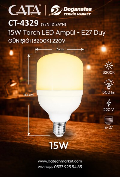 CT 4329G 15W 3200K TORCH LED AMPUL E27 (GÜNIŞIĞI)