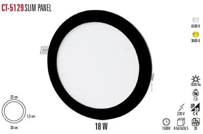 CT-5129 18W 6500K SLİM LED PANEL SİYAH KASA