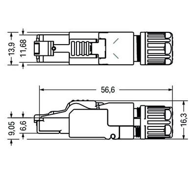 WAGO 750-978/000-021  Konnektör ETHERNET RJ-45 Cat 6A Düz Kod T568A AWG 24 Burkulmayı Önleme