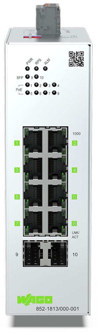 WAGO 852-1813/000-001  Lean Managed Switch 8 Port 1000Base-T 2-Slot 1000Base-SX/LX 8xEthernet Üzerinden Güç