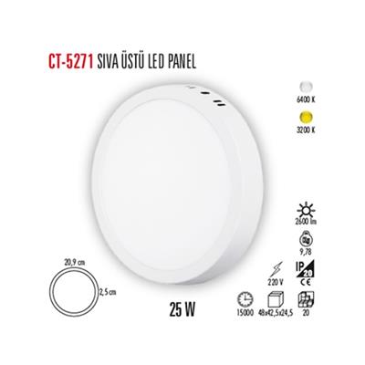 CT-5271G 25W SIVA ÜSTÜ LED ARMATÜR YUVARLAK GÜN IŞIĞI