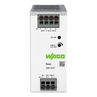 WAGO 2587-2147  Anahtarlamalı Mod Güç Kaynağı Taban 1 Fazlı 24V DC Çıkış Gerilimi 20A Çıkış Akımı DC-OK LED