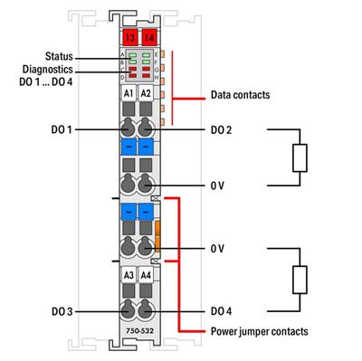 WAGO 750-532   4 Kanallı Dijital Çıkış 24 VDC 0.5A Arıza Teşhisi