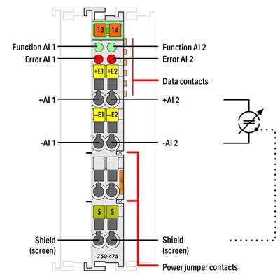 WAGO 750-475/020-000 2 Kanallı Analog Giriş 0 - 5A AC/DC Diferansiyel Giriş