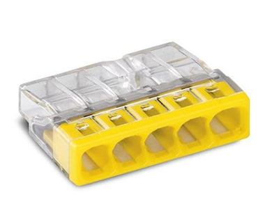 COMPACT birleştirme konnektörü; tek damarlı iletkenler için; maks. 2,5 mm²; 5 iletkenli; saydam gövde; sarı kapak; Ortam sıcaklığı: maks. 60 °C (T60); 2,50 mm²; şeffaf