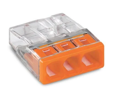 COMPACT birleştirme konnektörü; tek damarlı iletkenler için; maks. 2,5 mm²; 3 iletkenli; saydam gövde; turuncu kapak; Ortam sıcaklığı: maks. 60 °C (T60); 2,50 mm²