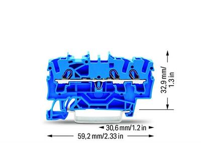 WAGO 2002-1304 3 İletkenli geçiş klemensi; 2,5 mm², Push-in CAGE CLAMP®; 2,50 mm²; mavi