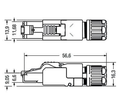 WAGO 750-978/000-011 Konnektör ETHERNET RJ-45 Cat 6A Düz Kod T568A  AWG 22 Burkulmayı Önleme