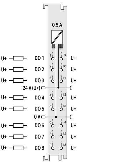 WAGO 750-1516   8 Kanallı Dijital Çıkış 24 VDC 0.5A Düşen Kenar Anahtarlama 2 İletkenli Bağlantı