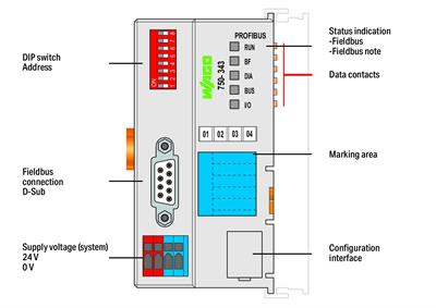 WAGO 750-343   PROFIBUS DP Fieldbus Kuplörü 12 MBd ECO